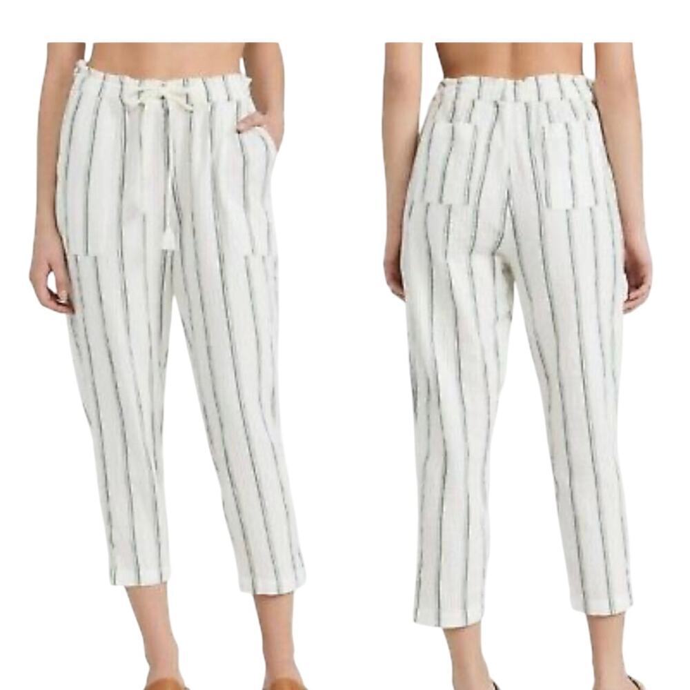 Madewell Fiji Cropped Gauze Cotton Pants Size XXL White Green Stripe Pull On
